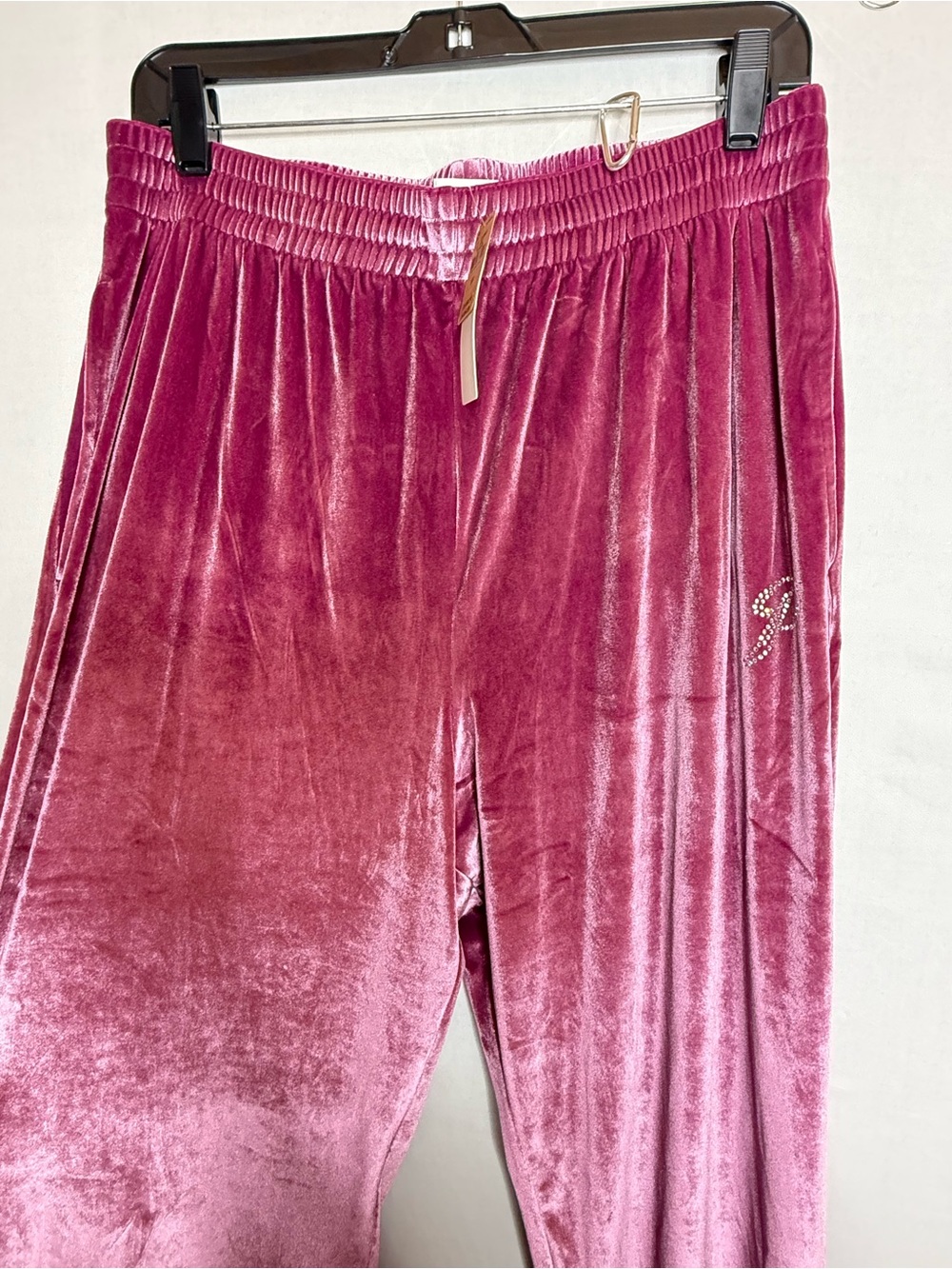 Pink By Victoria Secret Rhinestone Logo Velour Crop Hoodie & Wide Leg Pants L A4 - Picture 5 of 8